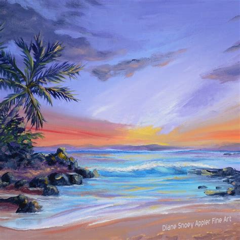 Magic Hour Secret Beach Sunset Fabric Quilt Square Makena Etsy