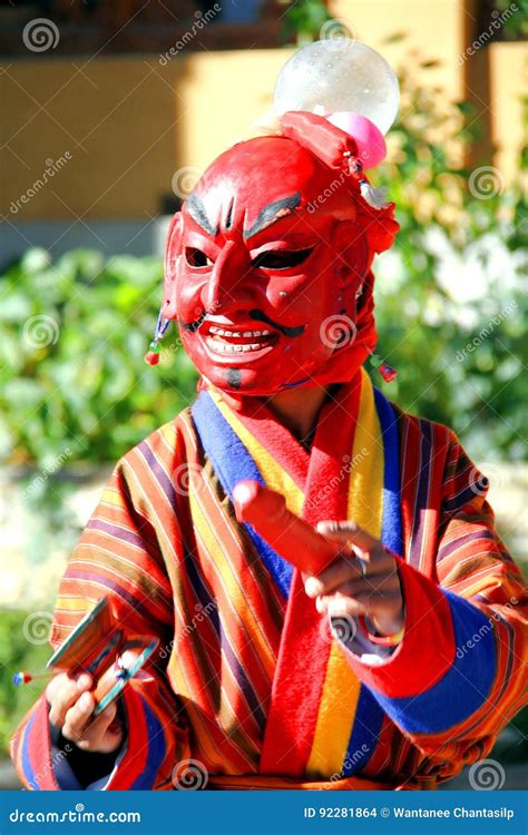 Atsara Joker Wearing Red Traditional Bhutanese Dress Entertain Stock Photo - Image of chhoepa ...