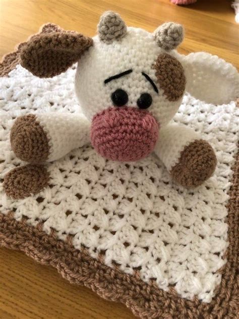 Cow Lovey Blanket Cow Cuddle Buddy Comfot Cow Lovey Crochet Etsy