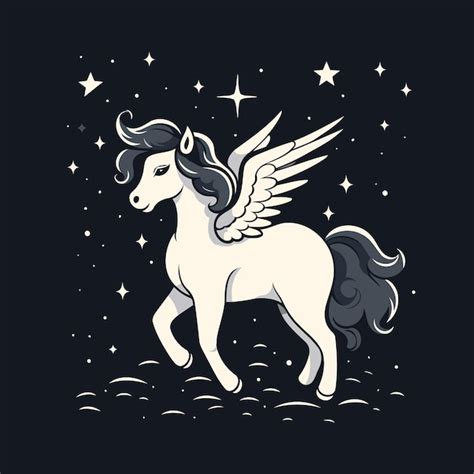 Premium Vector Unicorn With Wings In The Night Sky Vector Illustration