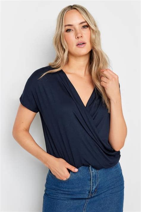 LTS Tall Women S Navy Blue Short Sleeve Wrap Top Long Tall Sally