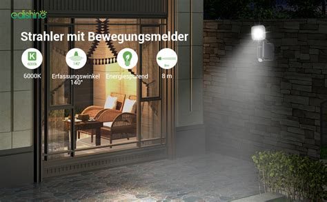 EDISHINE Batterie LED Strahler mit Bewegungsmelder Außen Kabelloser