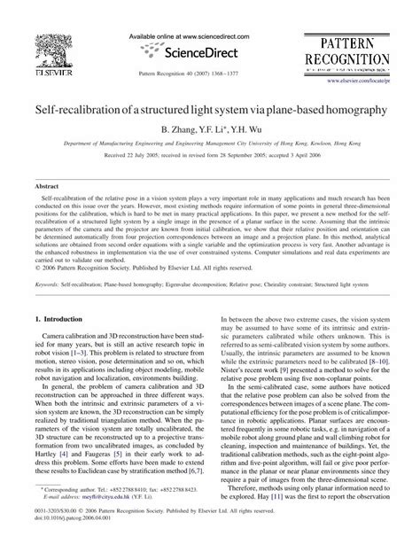 Pdf Self Recalibration Of A Structured Light System Via Plane Based