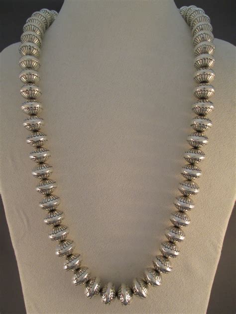 Marie Yazzie Stemped Sterling Silver Bead Necklace Jewelry