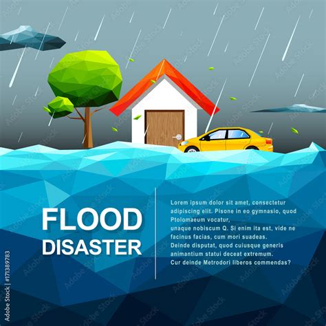 Polygonal Water Flood Disaster Concept Vector Illustration Stock