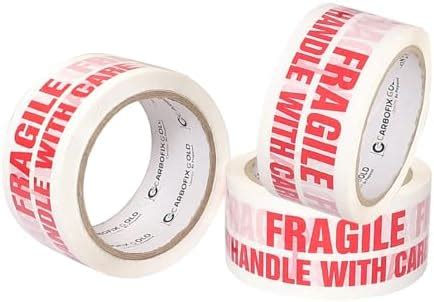 CARBOFIX GOLD Pack Of 3 Fragile Printed Cello Tape Adhesive 2 Inch