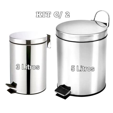 Kit 2 Lixeira Inox 3 Litros E 5 Litros Cozinha Banheiro Cesto De Lixo