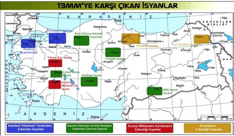 TBMM ye Karşı Çıkan İsyanlar Haritası Sosyal Bilgiler