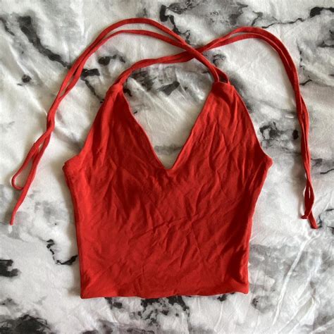 Womens Red And Burgundy Crop Top Depop