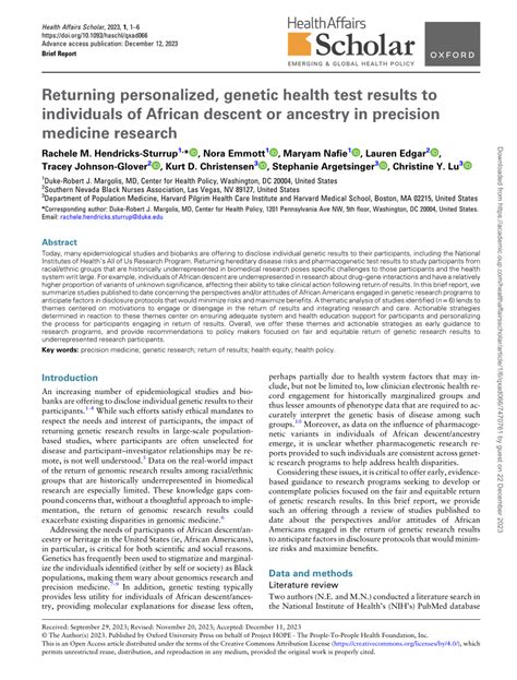 Pdf Returning Personalized Genetic Health Test Results To