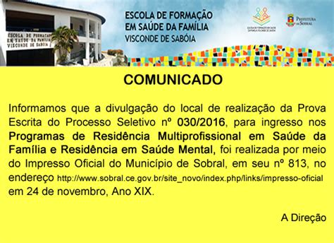 Locais de Prova do Processo Seletivo nº 030 2016 Programas de