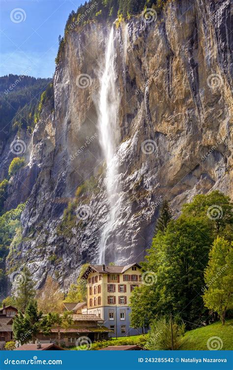 View Of Staubbach Waterfall In Lauterbrunnen Editorial Image