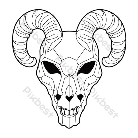 Outline Sketch Ram Skull Coloring Page On A White Background Drawing