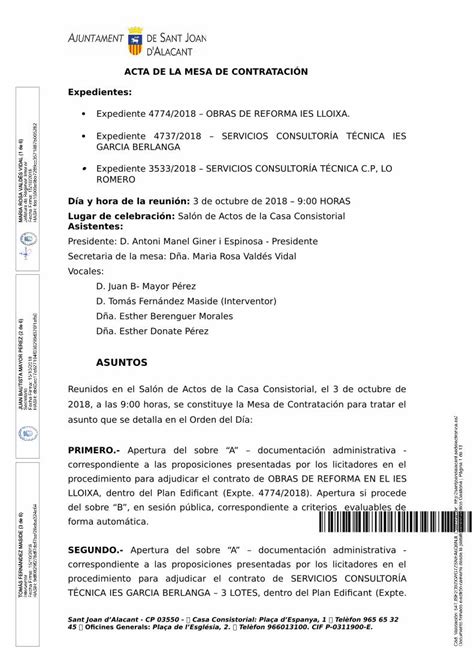 PDF ACTA DE LA MESA DE CONTRATACIÓN Expedientes PDFSLIDE NET