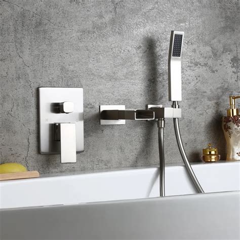 Modern Waterfall Wall Mount Solid Brass Bathtub Faucet Handshower In