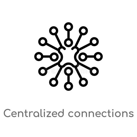Outline Centralized Connections Vector Icon Isolated Black Simple Line