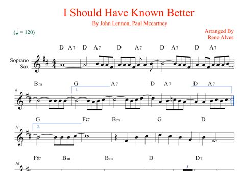 I Should Have Known Better Arr Rene Alves By The Beatles Sheet Music