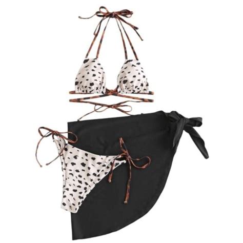 Womens 3Pcs Drawstring Bikini Set Bathing Suit Swimsuit And Cover Up