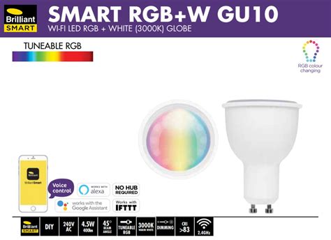 4 5w Brilliant Smart Wifi Gu10 Led Globe Rgb Colours White