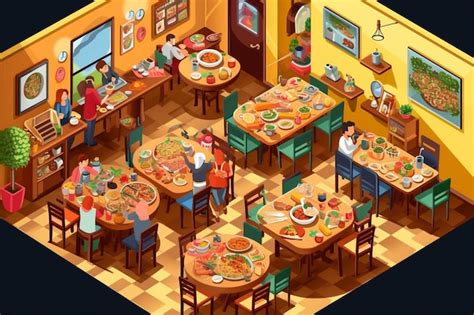 Premium Vector Isometric Restaurant Set Food Dining