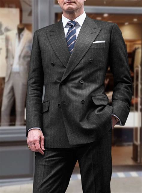 Studiosuits Kingsman Double Breasted Charcoal Stripe Suit Charcoal