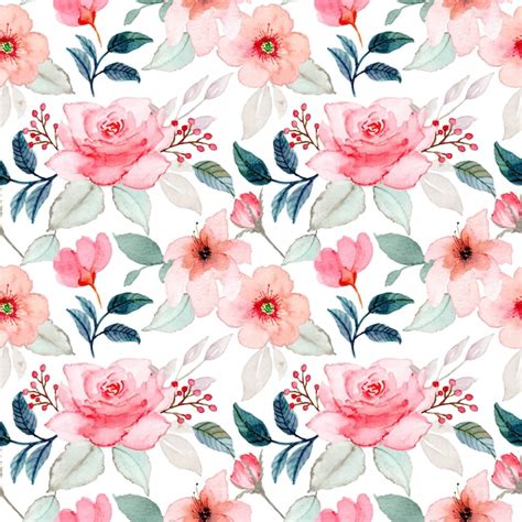 Premium Vector Pink Flower Watercolor Seamless Pattern