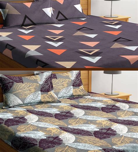 Buy Multicolor Tc Poly Cotton Double Bedsheets With Pillow