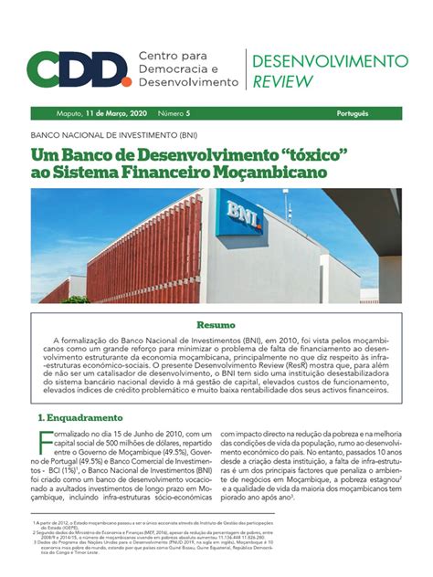 Banco Nacional De Investimento Bni Um Banco De Desenvolvimento Toxico Ao Sistema Financeiro