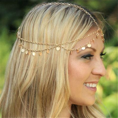 Multi Layer Metal Gold Plated Head Chain Boho Headpiece