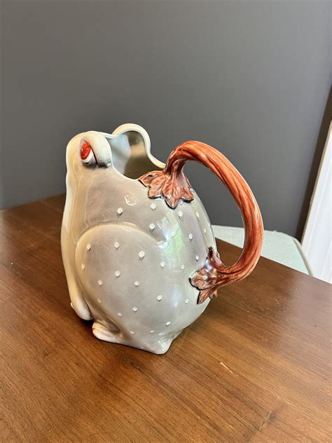 Rare Vintage Fitz Floyd Frog Toad Pitcher So Cute Grey