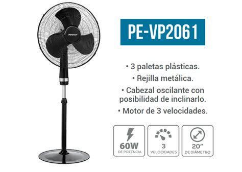 Ventilador de pie Peabody PE VP2060 negro con 3 palas de plástico 20