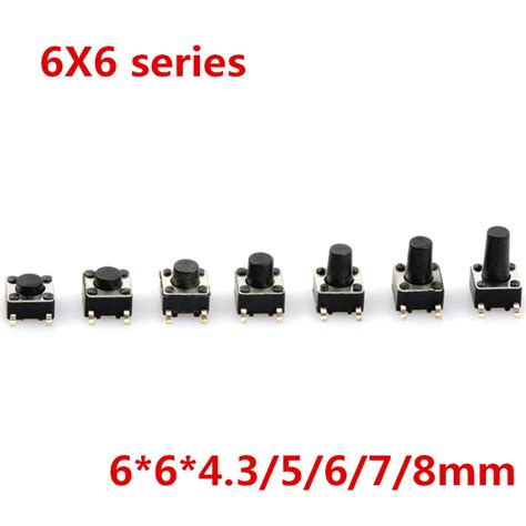 50 unids lote SMD 6x6x4 Pulsador táctil de 3 5 6 7 8MM