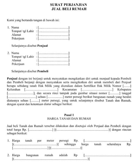 Download Contoh Surat Perjanjian Jual Beli Rumah Format File Word Idnoffice