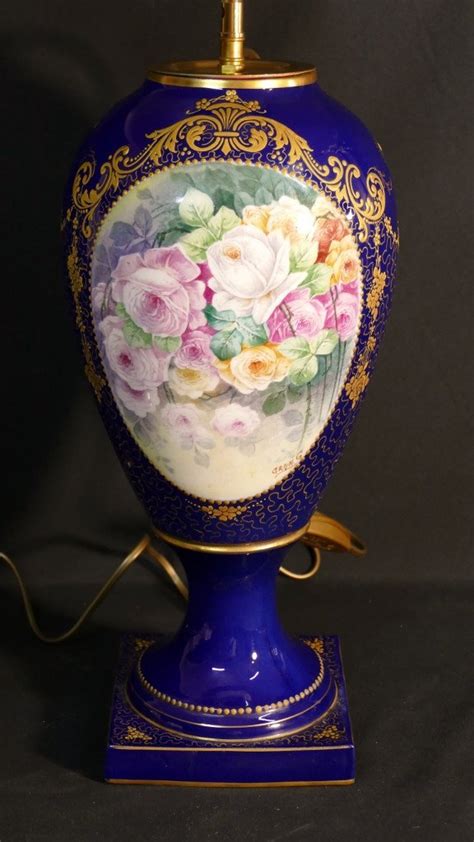 Proantic Decor With Hand Painted Roses Limoges Porcelain Lamp Mid 2