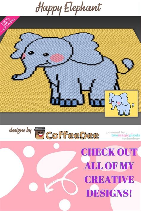 Happy Elephant Graph For Crochet C2c Mini C2c Sc Hdc Dc Tss Cross