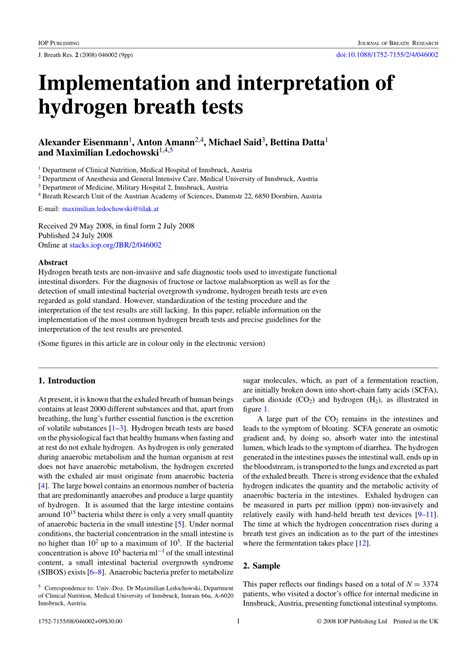 Pdf Implementation And Interpretation Of Hydrogen Breath Test