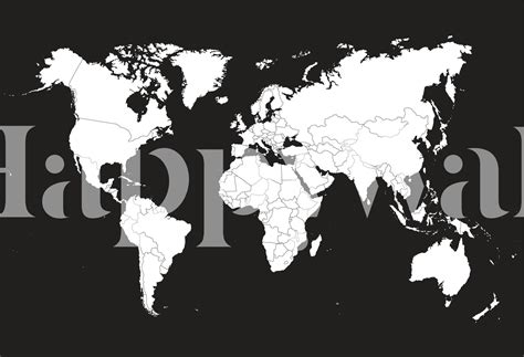 Black White World Map Outlined Wallpaper Happywall