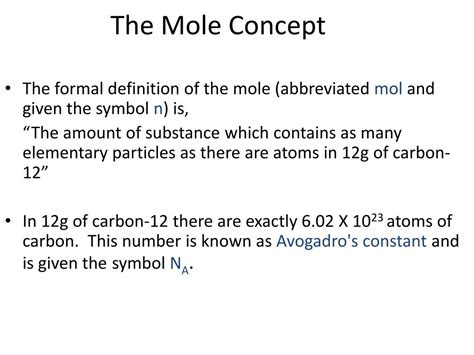 Ppt The Mole Concept Powerpoint Presentation Free Download Id 2674145