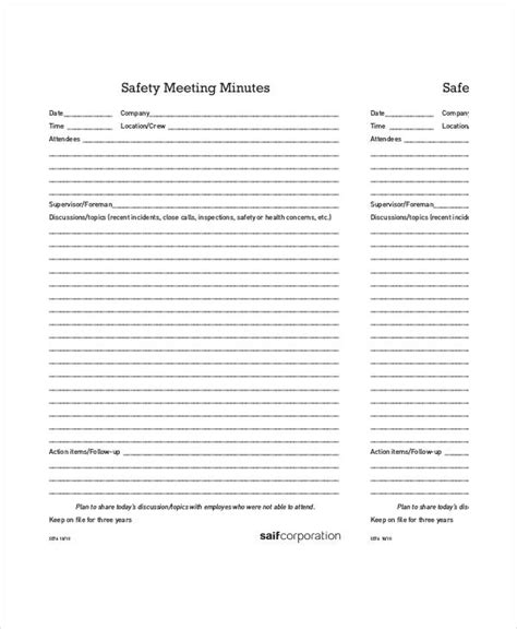 Safety Meeting Notes Template