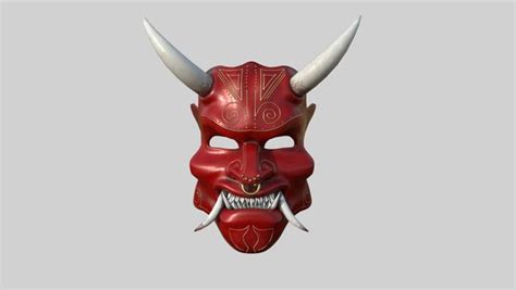 Modelo 3d Oni Mask 02 Red White Diseño De Personajes De Fantasía