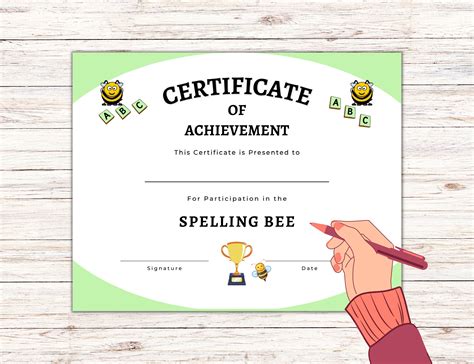 Printable Spelling Bee Certificate 1st 2nd 3rd Place