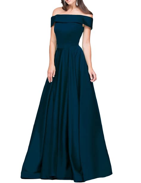 Womens Off Shoulder Satin Evening Dress A Line Homecoming Dress Empire Waist Formal Party Prom