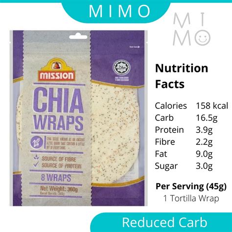 Mission Tortilla Wrap Reduced Carb Wrap Chia Seed Quinoa Wholemeal High