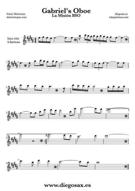 Tubescore Gabriels Oboe By Ennio Morricone Sheet Music For Alto Saxophone And Baritone Sax The