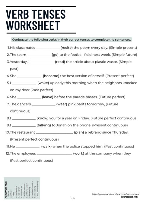 Verb Tenses Uses Examples And Worksheet