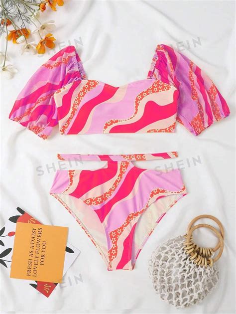 Shein Swim Mod Conjunto De Bikini Para Vacaciones Con Recortes De