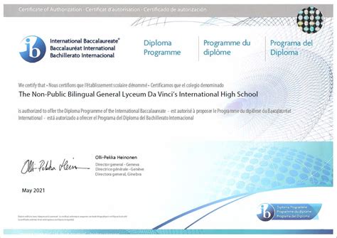 Ib Dp Certificate For Our School Da Vincis International Schools