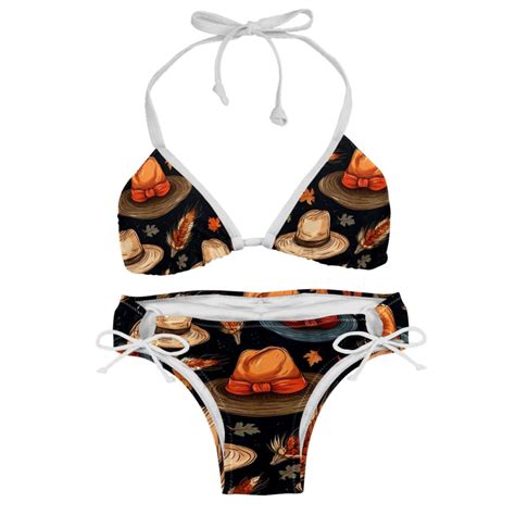 Thanksgiving Hat Detachable Sponge Adjustable Strap Bikini Set Two Pack