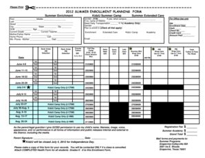 Fillable Online Gcisd K Summer Enrollment Planning Form Summer