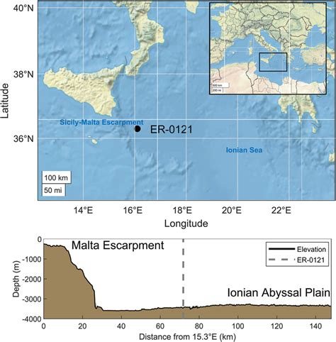 Bathymetric map of the Ionian Sea indicating the location of the ...